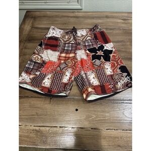 Y2K Billabong Board Shorts Mens 31 Patchwork Hibiscus Grunge Distressed Skater